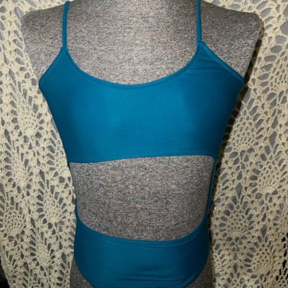 NWOT Swimwear One‎ Piece Sz Small Teal Blue Cutout Laceup Back C05 - Picture 1 of 7